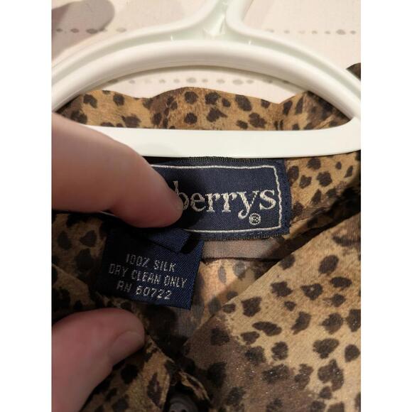 Vintage Burberrys Sheer Leopard Print Button-Up Shirt 100% Silk Womens Size 12 - Picture 10 of 14
